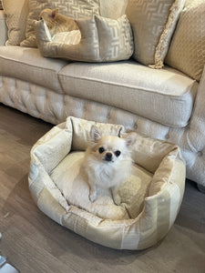 Cream And Gold Striped Dog Bed