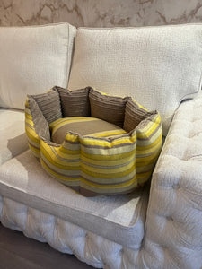 Beige And Yellow Striped Dog Bed