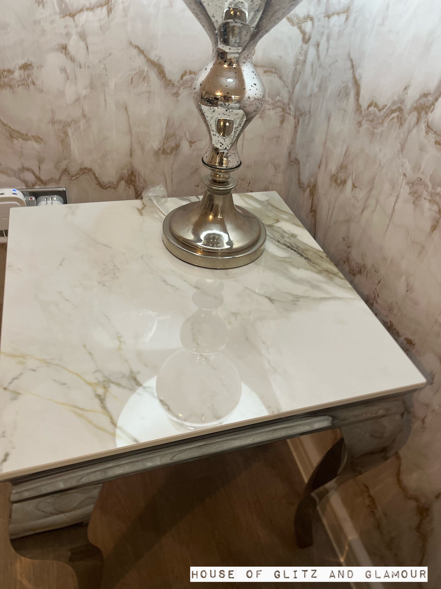Louis Kasi Gold Ceramic & Stainless Steel Lamp / Side Table 50cm x 50cm