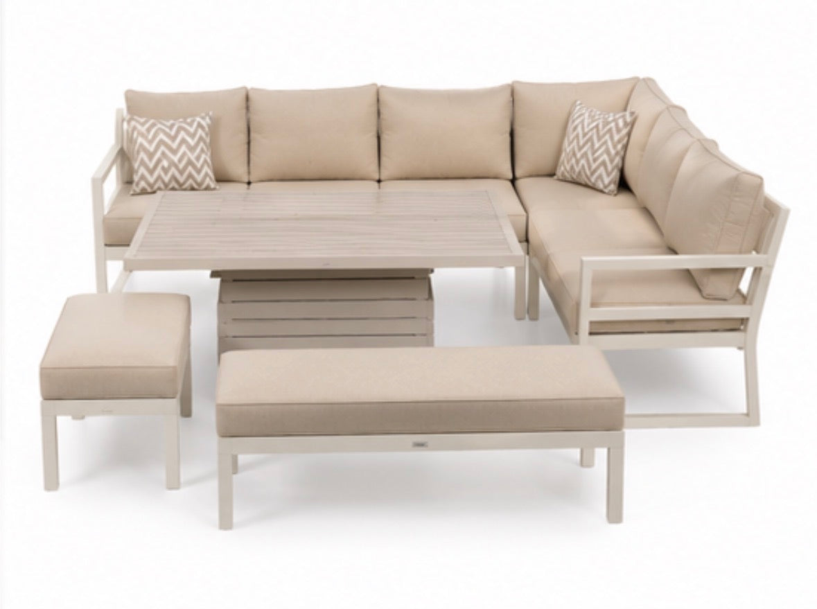 Capri Cream Aluminium Corner Dining Set with Rise & Fall Table