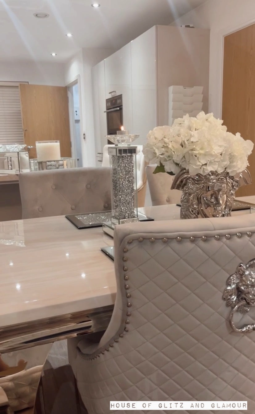 Louis Cream Marble & Chrome / Stainless Steel Dining Table