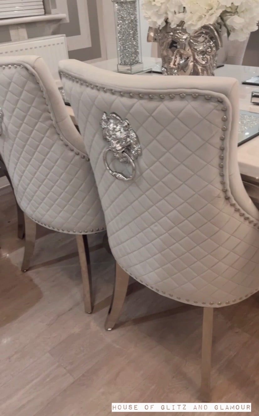 Louis Cream Marble & Chrome / Stainless Steel Dining Table