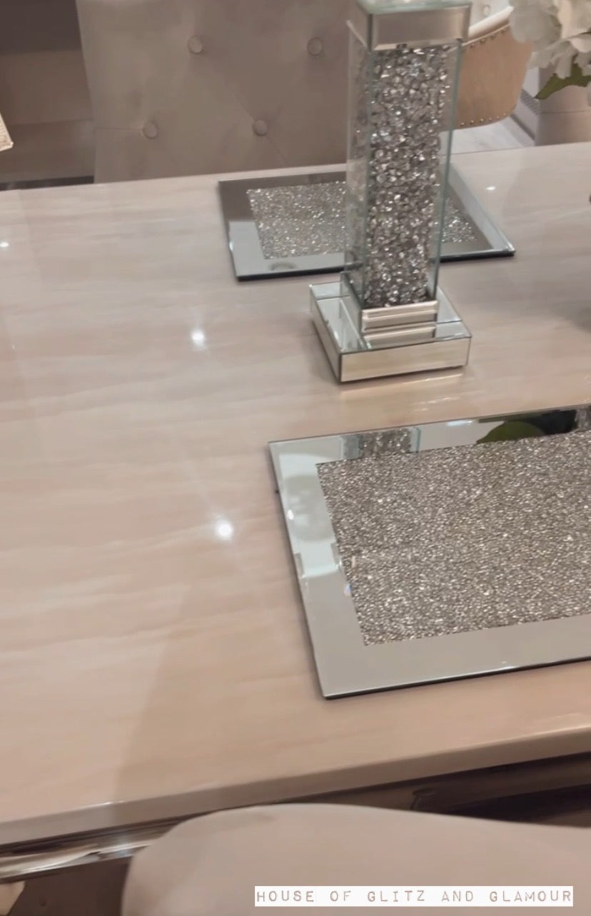 Louis Cream Marble & Chrome / Stainless Steel Dining Table