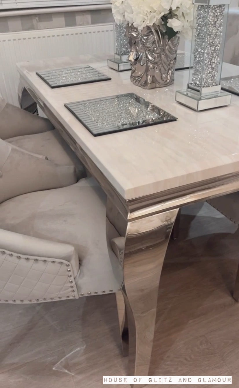 Louis Cream Marble & Chrome / Stainless Steel Dining Table