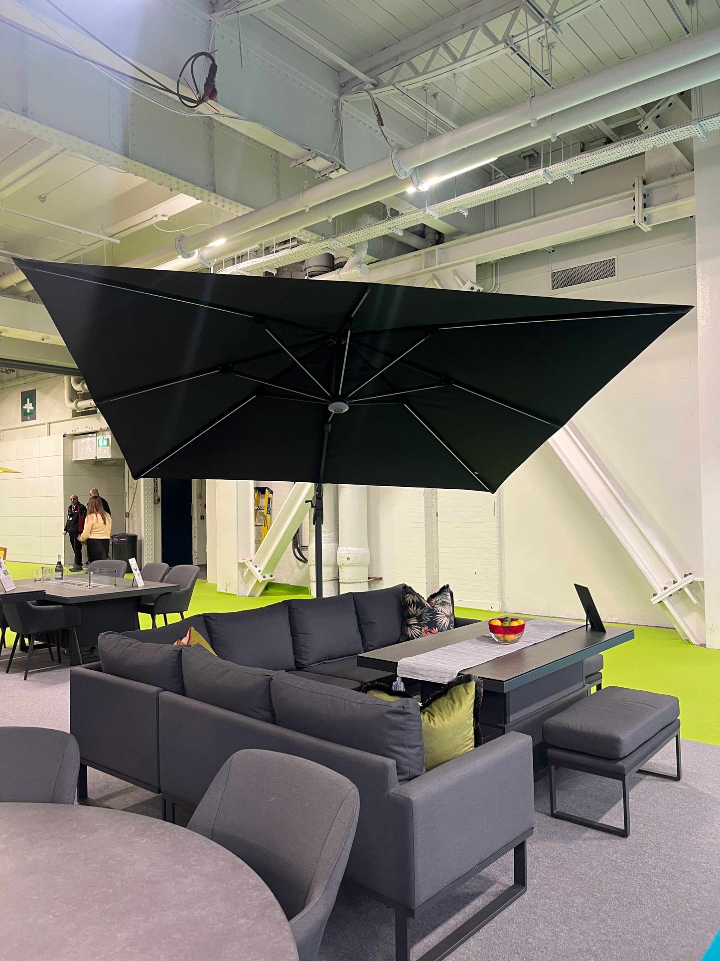 JUPITER Corner Sofa with Rising Table, Stool and Bench in Dark Grey All Weather Resistant Fabric