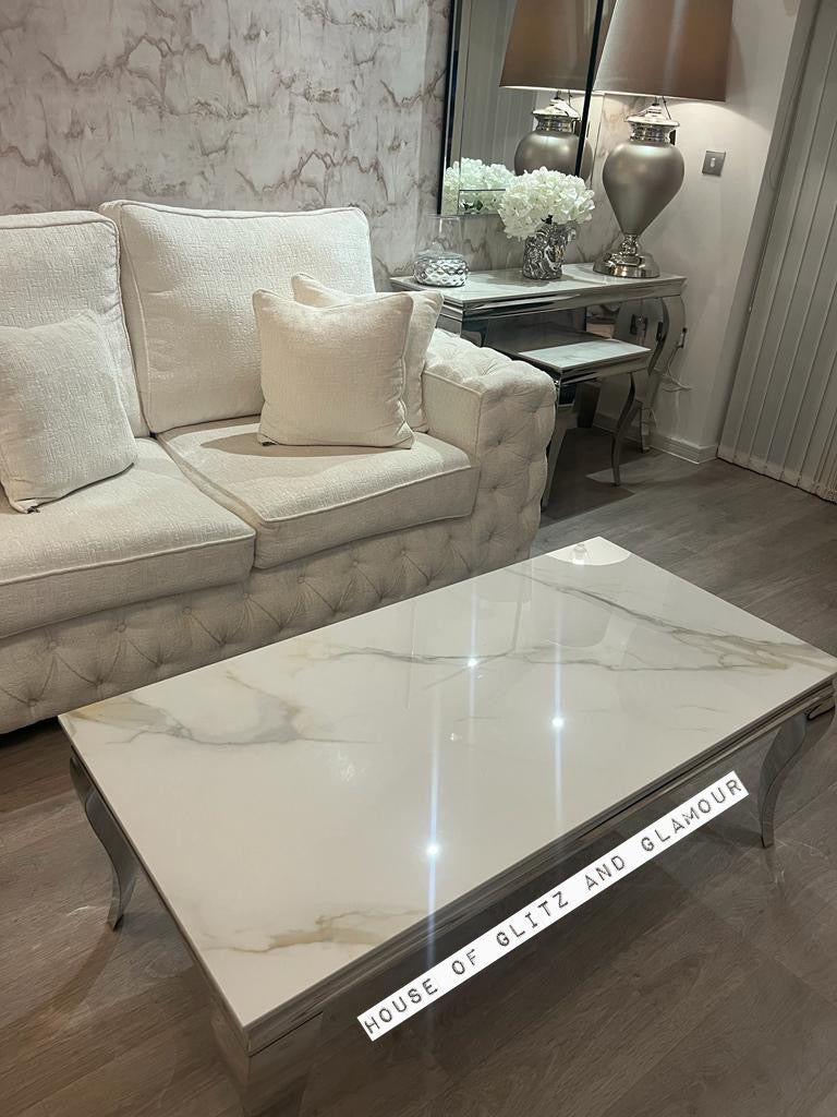 Display Item -  Louis Kasi Gold Ceramic & Chrome Coffee Table 120cm x 60cm x 42cm