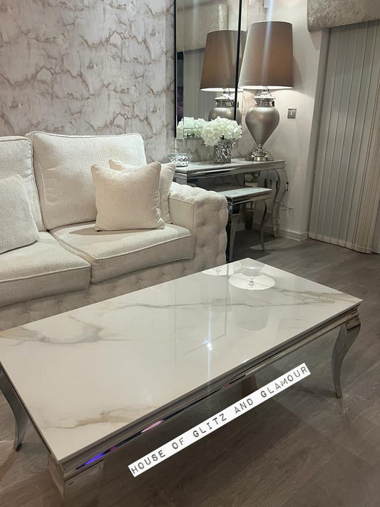 Display Item -  Louis Kasi Gold Ceramic & Chrome Coffee Table 120cm x 60cm x 42cm