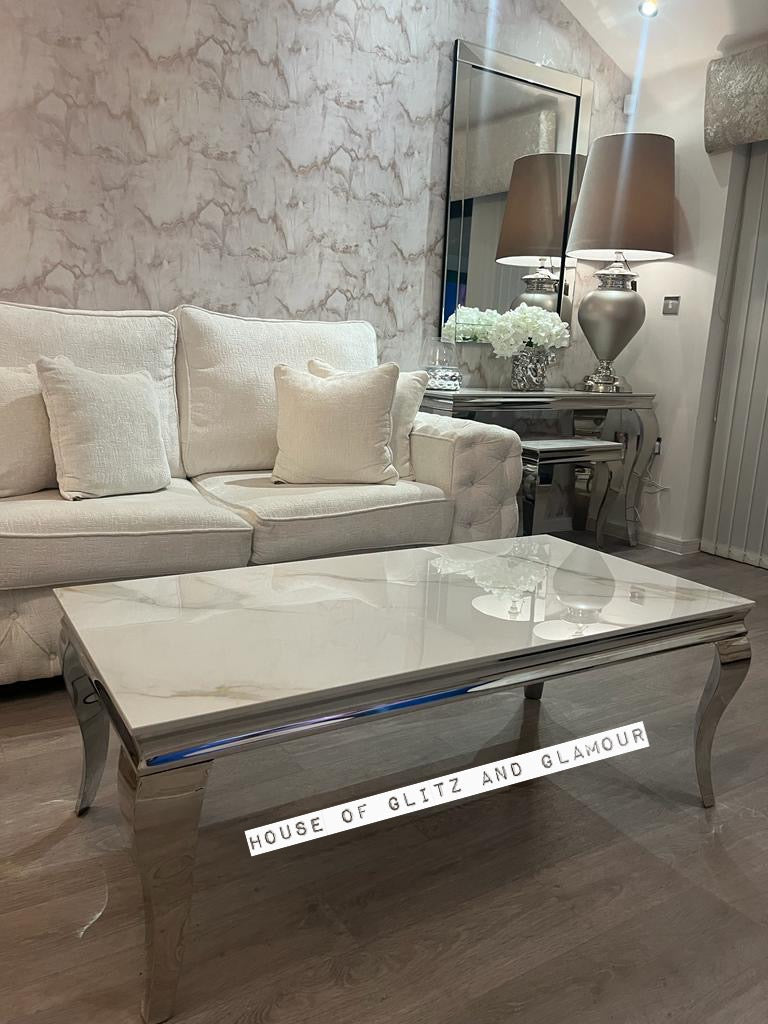 Display Item -  Louis Kasi Gold Ceramic & Chrome Coffee Table 120cm x 60cm x 42cm