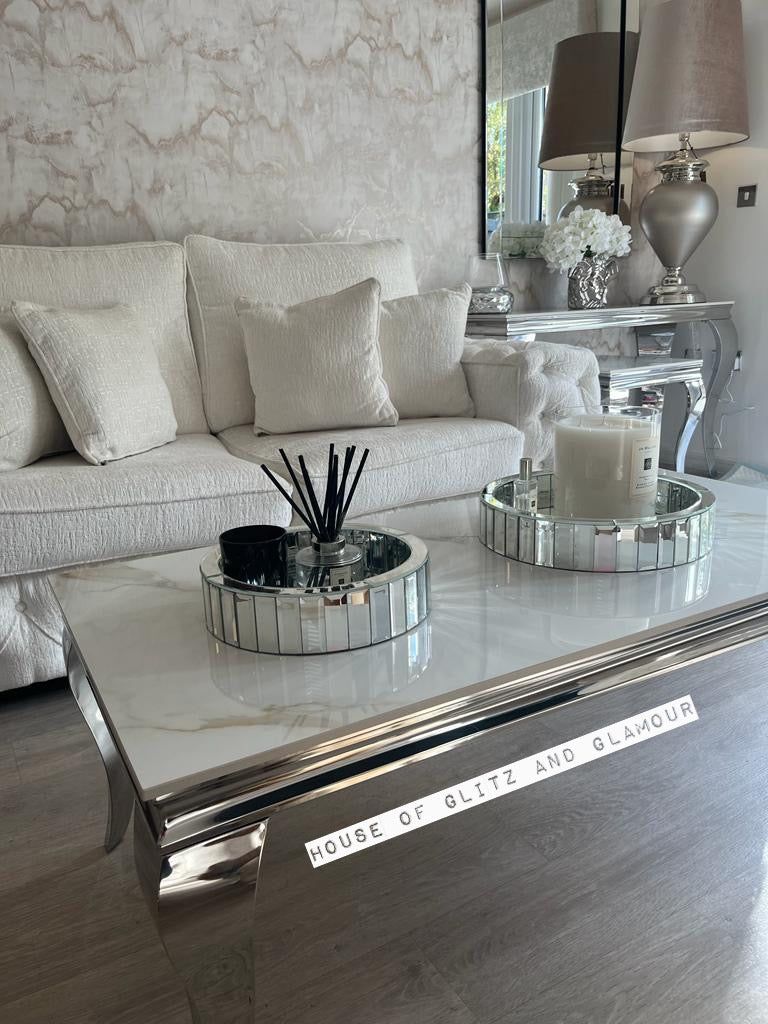 Display Item -  Louis Kasi Gold Ceramic & Chrome Coffee Table 120cm x 60cm x 42cm