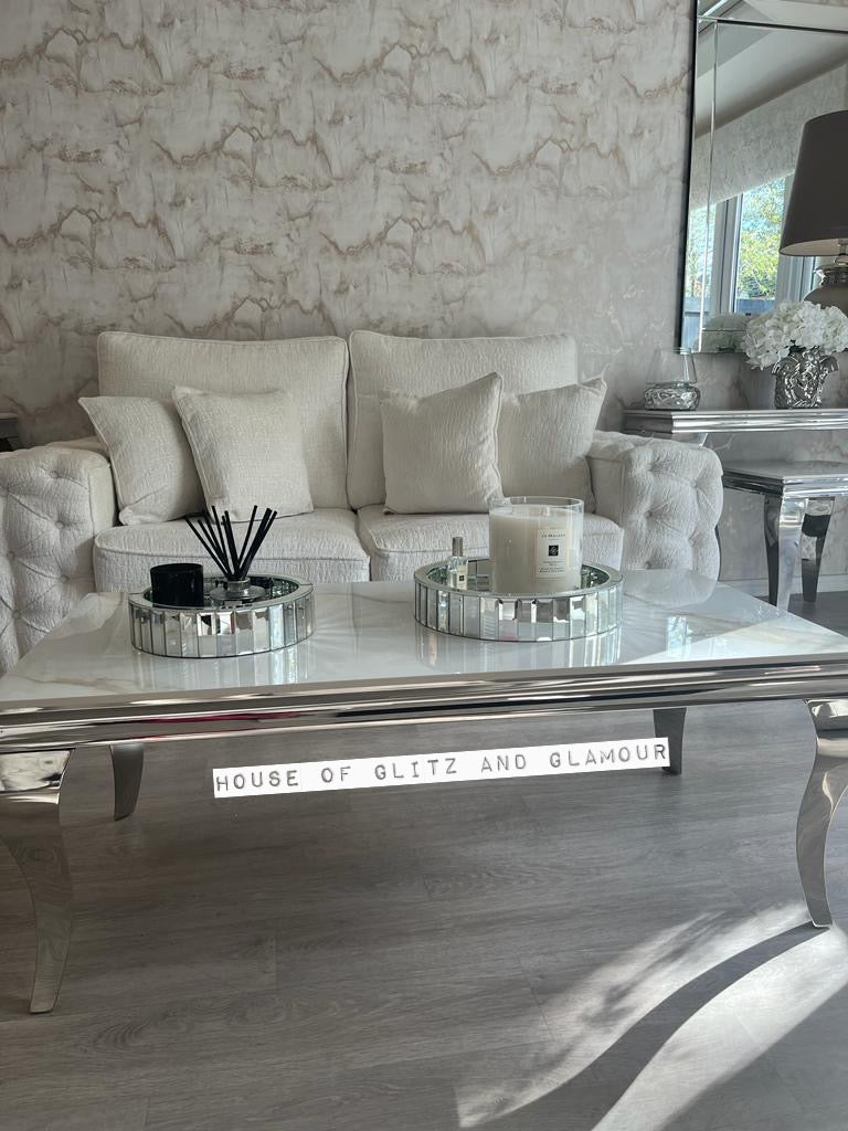 Display Item -  Louis Kasi Gold Ceramic & Chrome Coffee Table 120cm x 60cm x 42cm