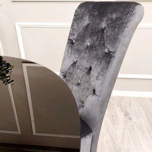 Lou Lou High Back Silver Shimmer Velvet Lion Knocker Back Dining Chair
