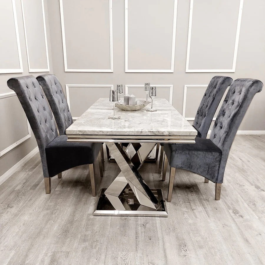 Lou Lou High Back Silver Shimmer Velvet Lion Knocker Back Dining Chair