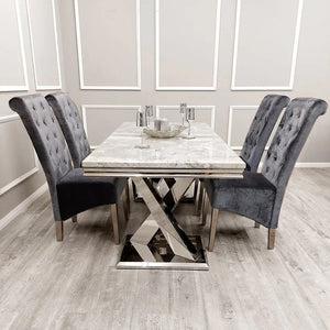 Lou Lou High Back Silver Shimmer Velvet Lion Knocker Back Dining Chair