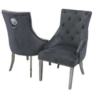 Chelsea Dark Grey Velvet Lion Knocker Dining Chair