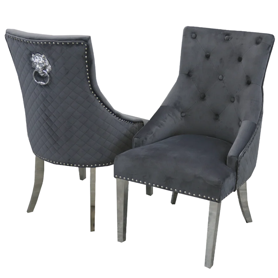 Chelsea Dark Grey Velvet Lion Knocker Dining Chair