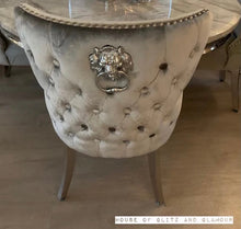 Load image into Gallery viewer, Arianna Marble Dining Table 1.5m x 0.9m  + 4 Valentina Silver Winged Knocker Back Chairs