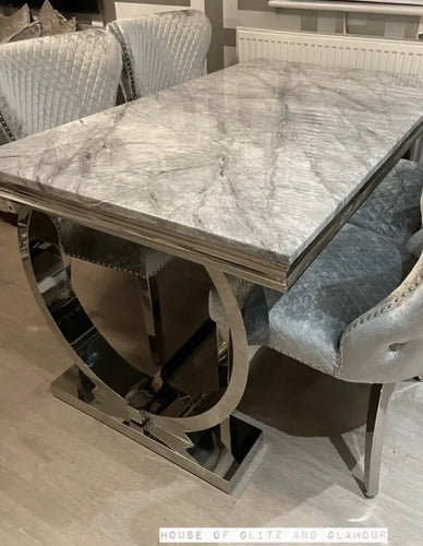 Arianna Marble Dining Table 1.5m x 0.9m  + 4 Valentina Silver Winged Knocker Back Chairs