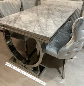 Arianna Marble Dining Table 1.5m x 0.9m  + 4 Valentina Silver Winged Knocker Back Chairs