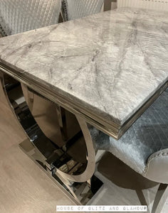 Arianna Marble Dining Table 1.5m x 0.9m  + 4 Valentina Silver Winged Knocker Back Chairs