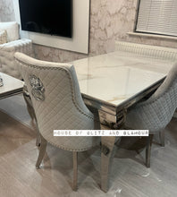 Load image into Gallery viewer, 1.5m Kasi White Gold Ceramic &amp; Stainless Steel Dining Table