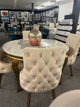 Load image into Gallery viewer, Bentley Cream Velvet Studded Back Gold Leg Dining Chair