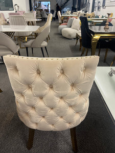 Bentley Cream Velvet Studded Back Gold Leg Dining Chair