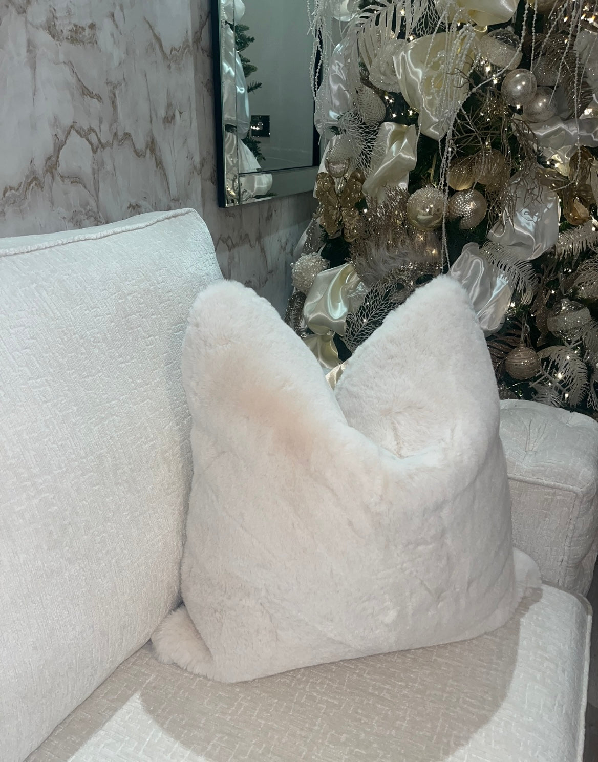 Luxury Cream Fur & Satin Cushion