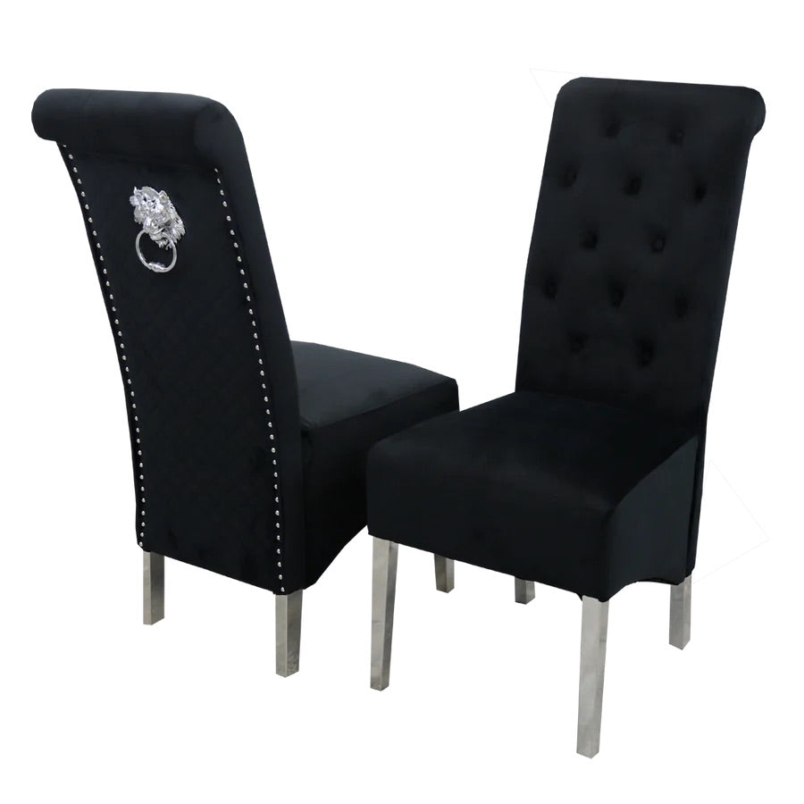 Lou Lou High Back Black Velvet Lion Knocker Back Dining Chair