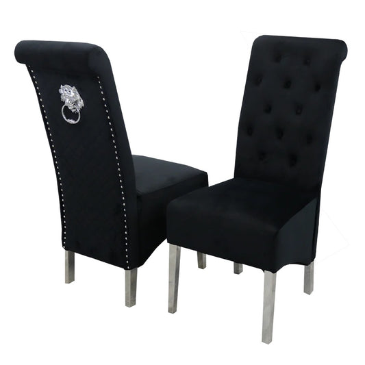 Lou Lou High Back Black Velvet Lion Knocker Back Dining Chair