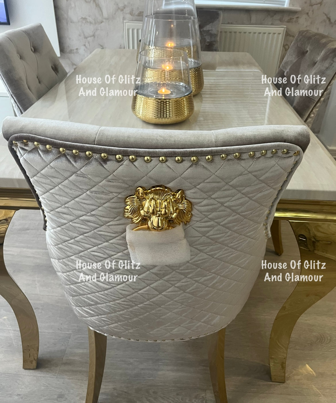 Louis Cream Marble Dining Table With Gold Legs