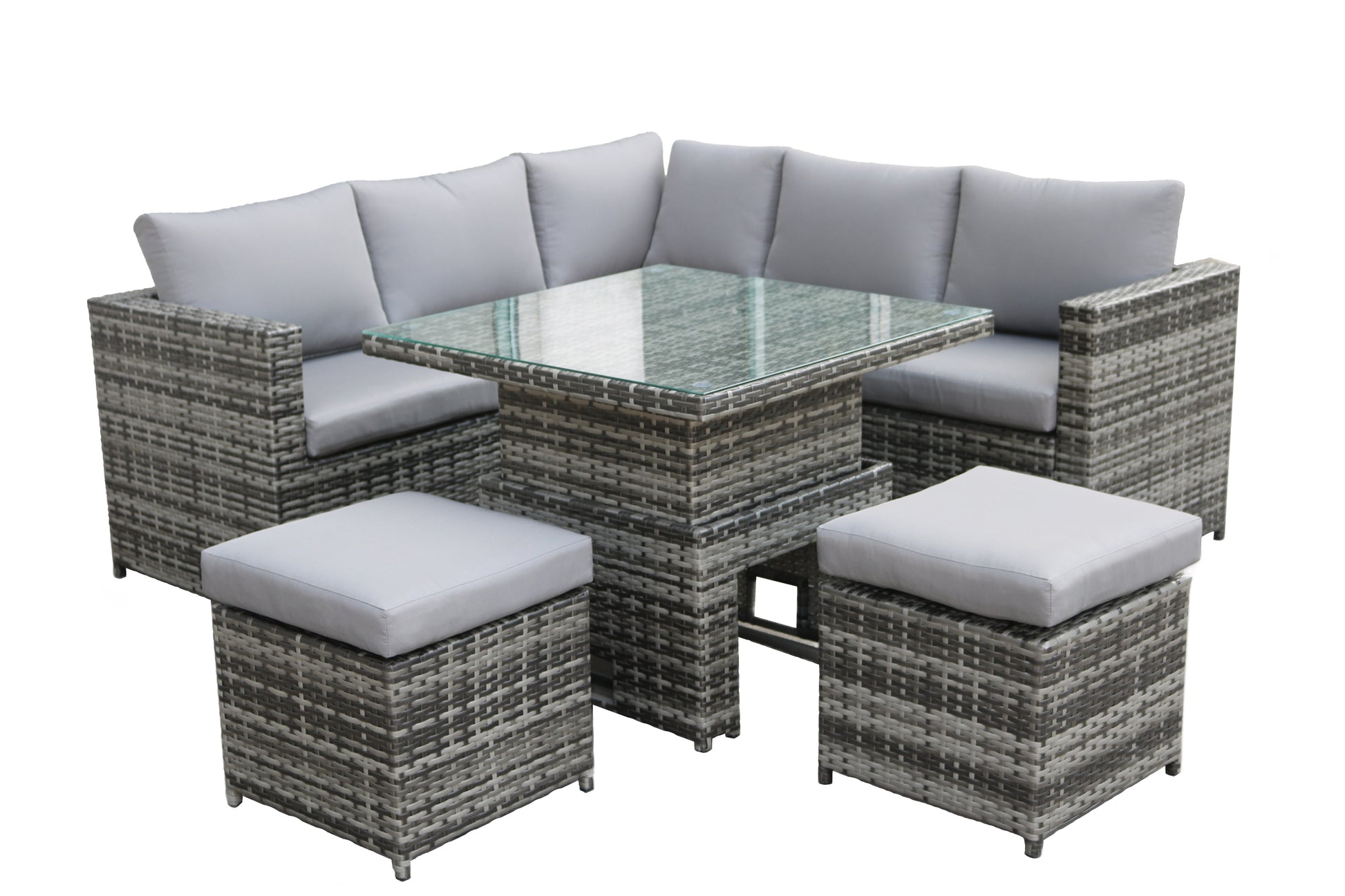Cuba Grey Rattan Compact Corner Sofa Dining Table Set – The House