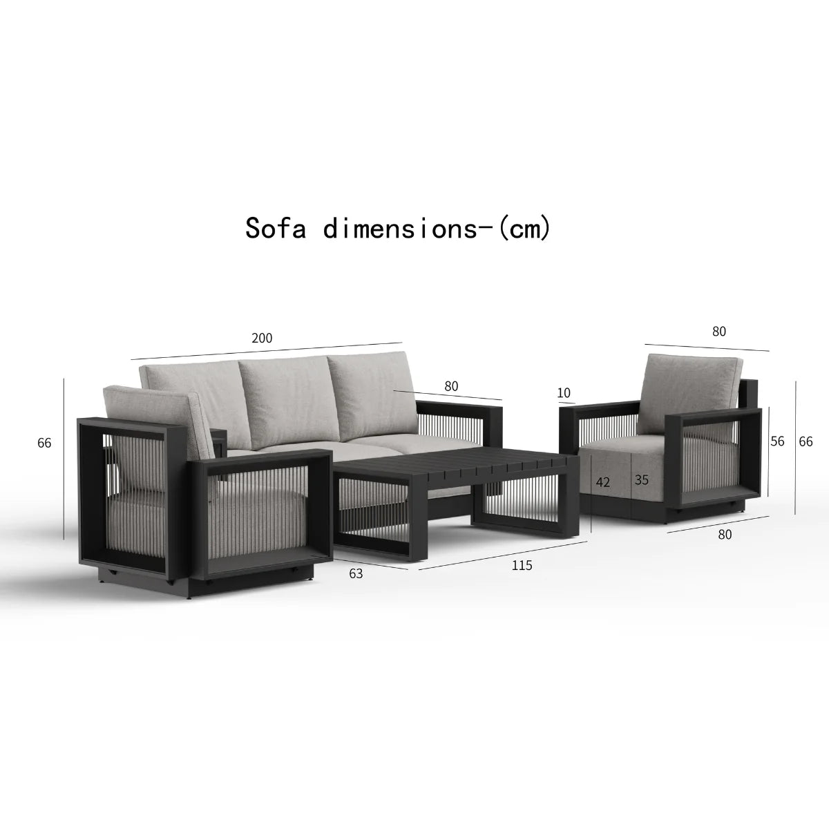 Demeter Outdoor Lounge Set Onyx 5 Seater