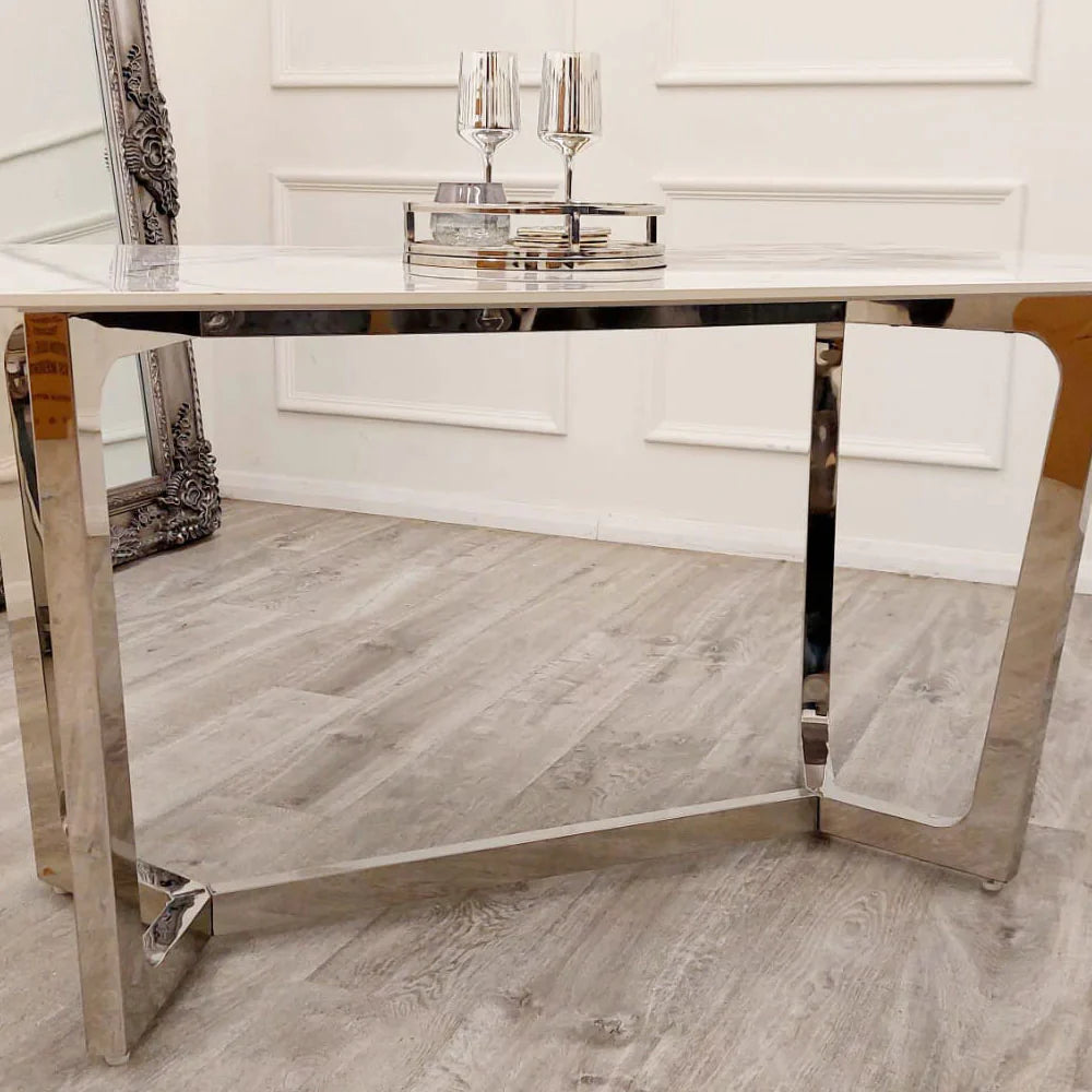 Display Item - Luca 1.6 Chrome Dining Table with Ice White Sintered Stone Top