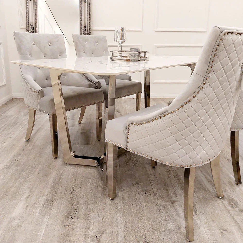Display Item - Luca 1.6 Chrome Dining Table with Ice White Sintered Stone Top