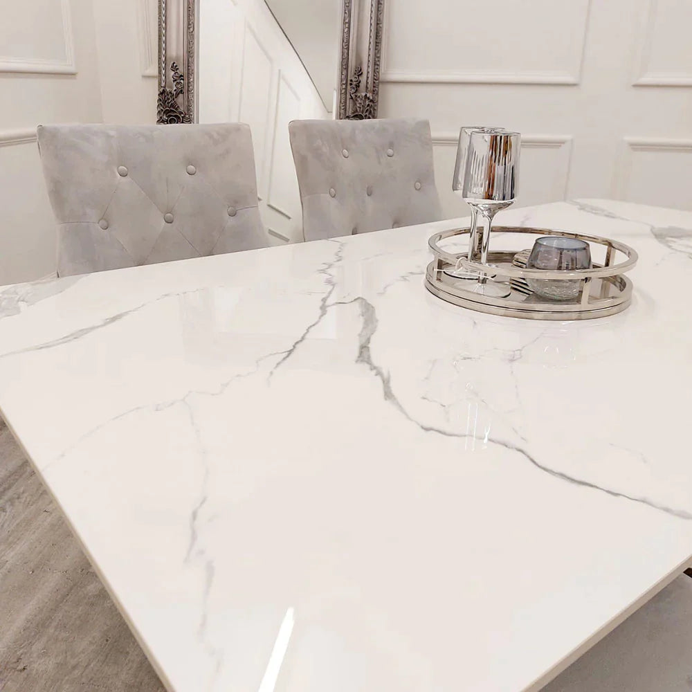 Display Item - Luca 1.6 Chrome Dining Table with Ice White Sintered Stone Top