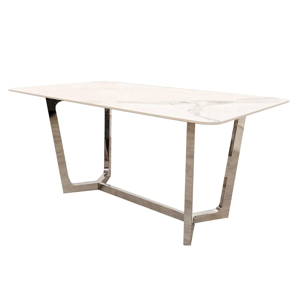 Display Item - Luca 1.6 Chrome Dining Table with Ice White Sintered Stone Top