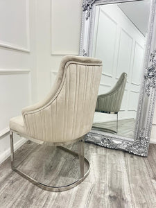 Chelmsford Cream Velvet Dining Chair With Silver Chrome Base