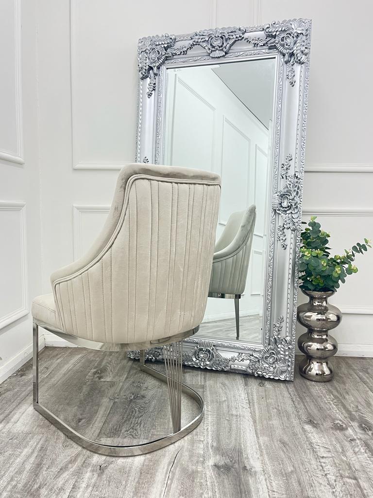 Chelmsford Cream Velvet Dining Chair With Silver Chrome Base