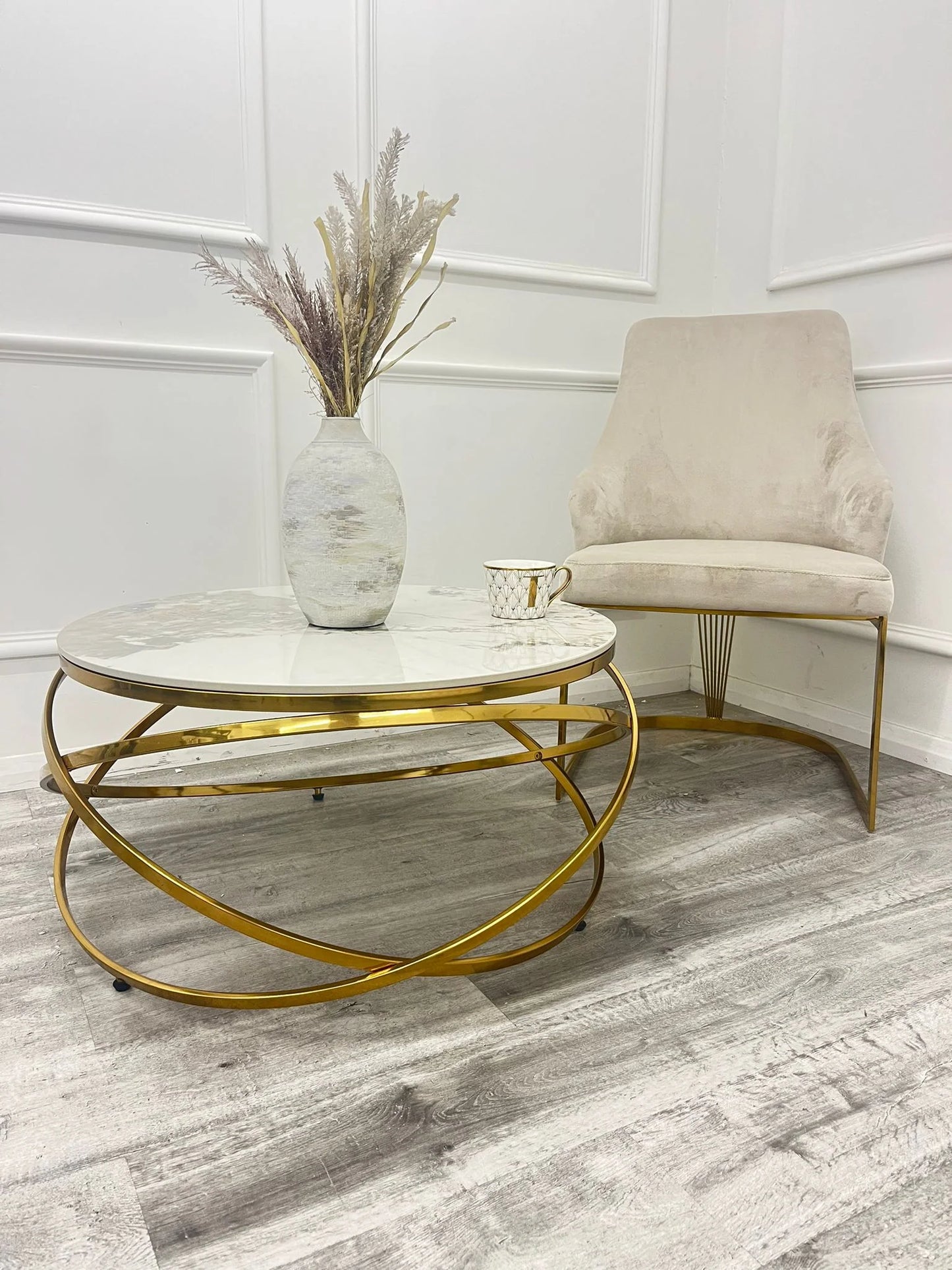 Chelmsford Cream Velvet Dining Chair With Gold Metal Base