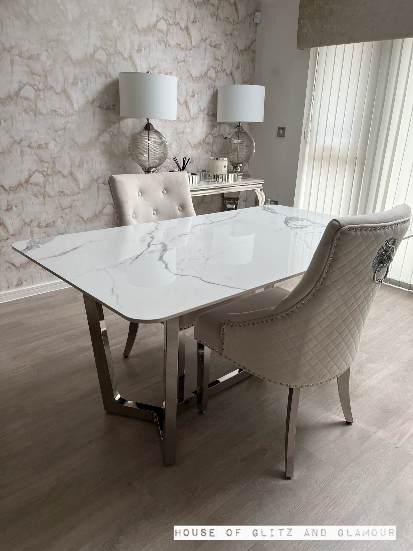 Display Item - Luca 1.6 Chrome Dining Table with Ice White Sintered Stone Top