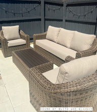 Load image into Gallery viewer, Soho 3 Seater Sofa with 2 Armchairs and Coffee Table in Brown Rattan