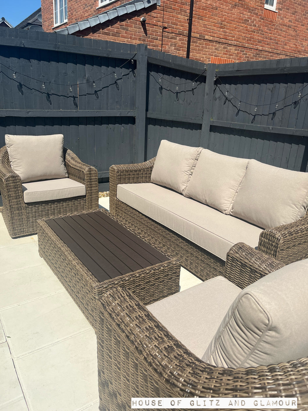 Brown rattan deals 3 seater sofa