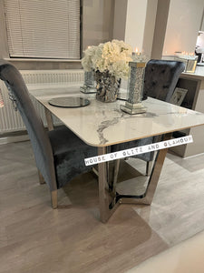 Luca 1.6 Chrome Dining Table with Ice White Sintered Stone Top