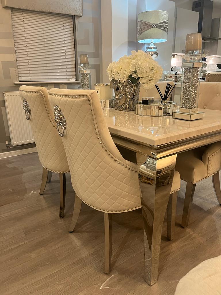 Louis Cream Marble & Chrome / Stainless Steel Dining Table