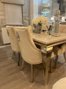 1.5m Louis Cream Marble & Chrome / Stainless Steel Dining Table