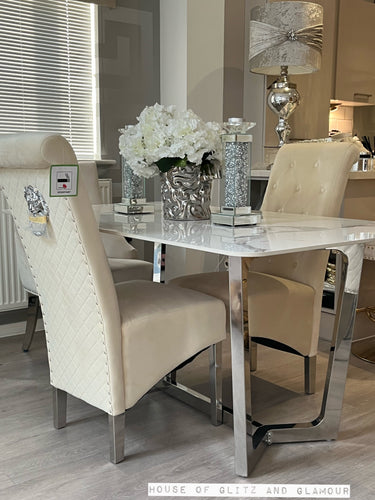 Display Item - Luca 1.6 Chrome Dining Table with Ice White Sintered With 2 Cream Lou Lou  Dining Chairs Stone Top