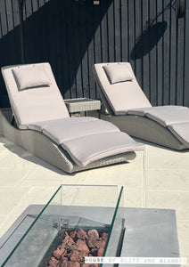 Kensington Set of 2 Sun Loungers with Side Table in Grey Rattan