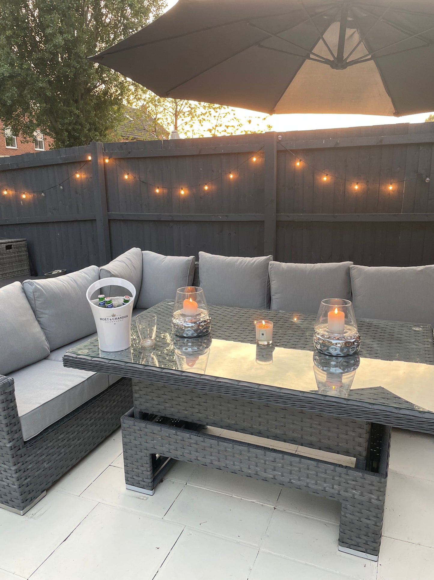 Monte Carlo Grey Rattan Corner Sofa Garden Dining Set With Rising Table - April Pre-Order