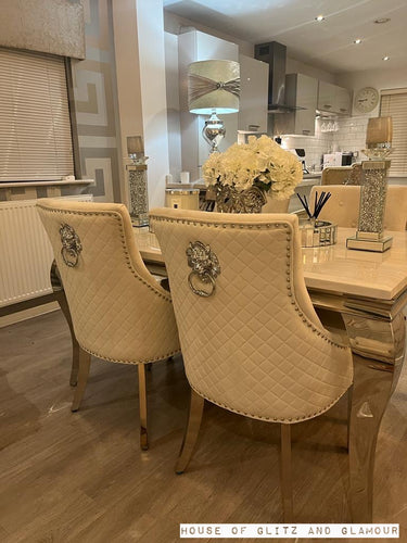 1.5m Louis Cream Dining Table + 4 Cream Chelsea Tufted Lion Knocker Back Chairs