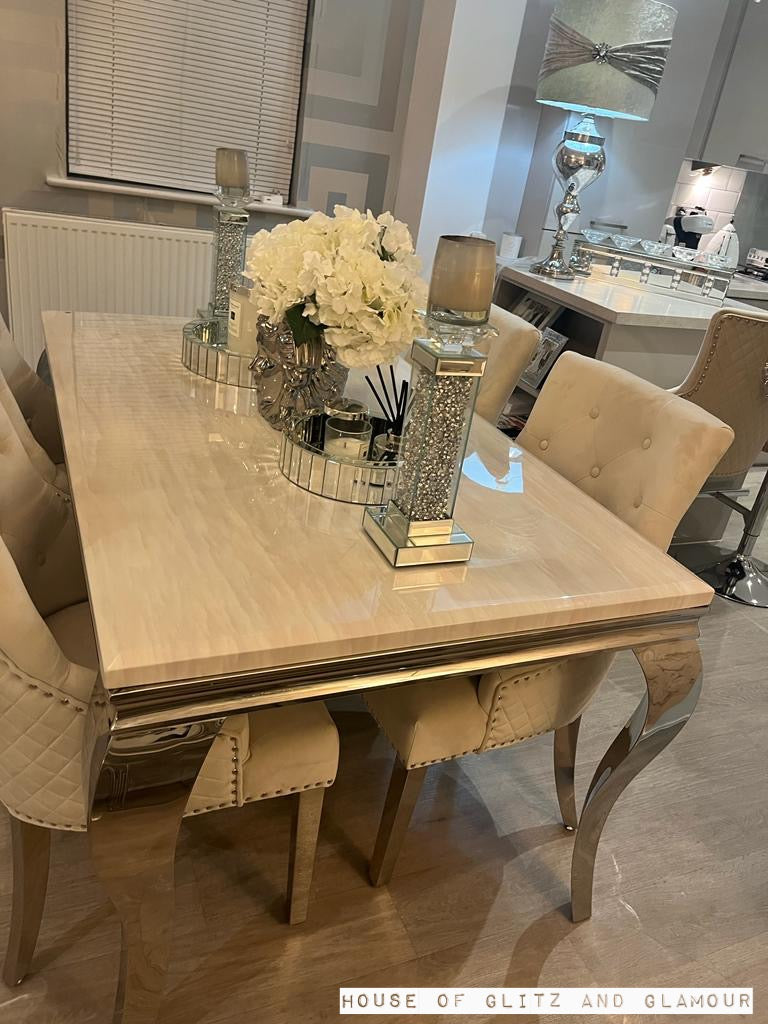 Louis Cream Marble & Chrome / Stainless Steel Dining Table